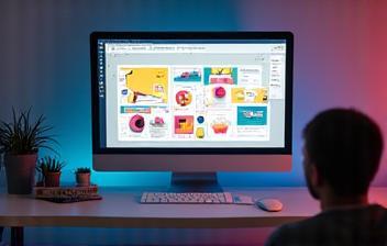Computer screen displaying graphic design software with shapes and colors