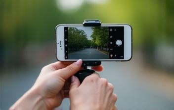 Person filming video outdoors using a smartphone on a gimbal