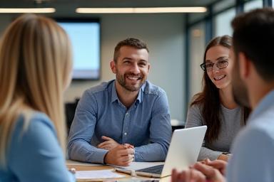 Diverse group of professionals participating in a corporate training session, looking engaged